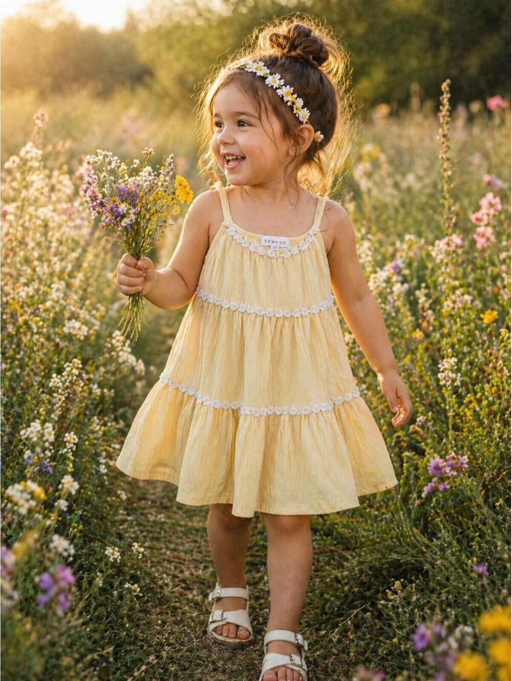 Yellow Floral Trim Girls' Summer Dress Size 3T